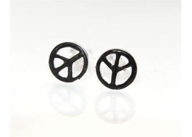 NSA|Argento 925 Italiano  : Orecchini tondi smaltati neri per uomo e donna simbolo della pace