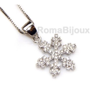 NSA|silver 925 Necklace Collier Venetian woman 44 cm and snowflake microsetting