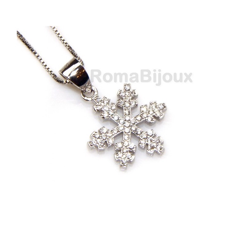 NSA|silver 925 Necklace Collier Venetian woman 44 cm and snowflake microsetting