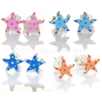 NSA|Argento 925 : coppia orecchini bambina ragazza con stella a pois smaltata a mano