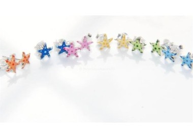 NSA|Argento 925 : coppia orecchini bambina ragazza con stella a pois smaltata a mano