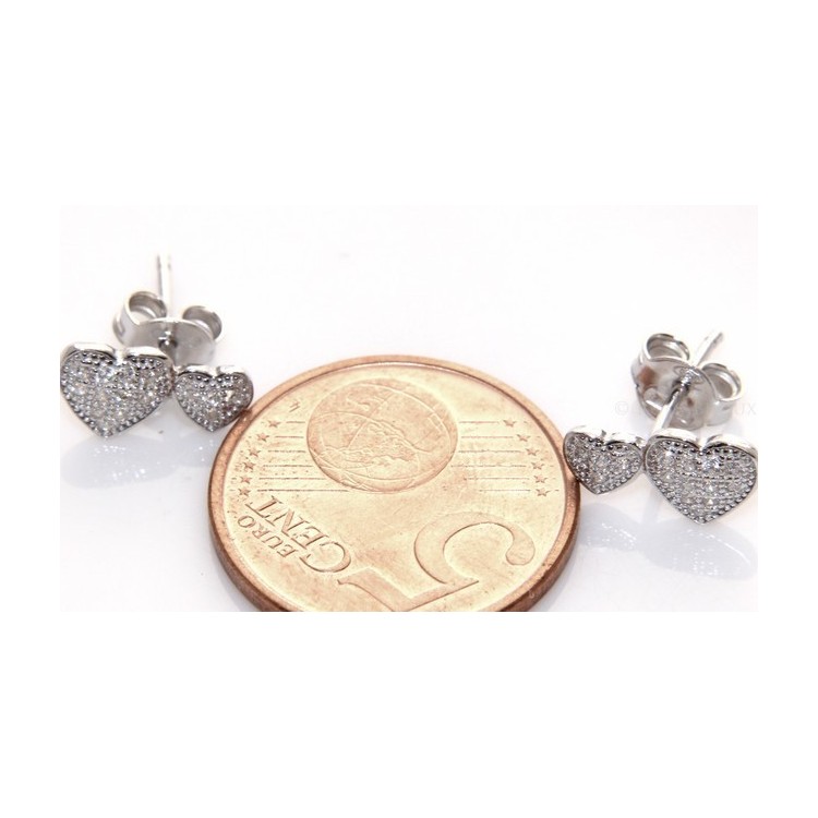 NSA|Argento 925 : orecchini donna zirconi bianchi cuore doppio