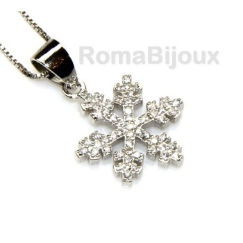 NSA|silver 925 Necklace Collier Venetian woman 44 cm and snowflake microsetting