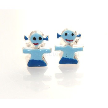 NSA|Argento 925 : coppia orecchini bambina ragazza con bambola colorata smaltata a mano