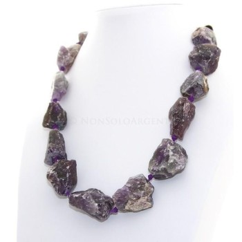 NSA|Girocollo da Donna con perle grandi non burattate grezze di ametista naturale chiusura acciaio