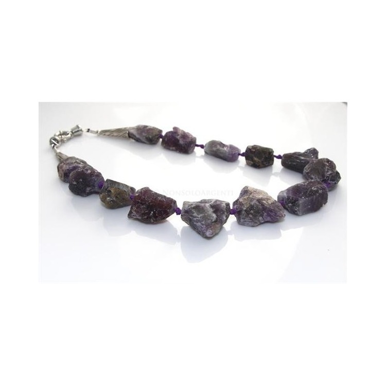 NSA|Girocollo da Donna con perle grandi non burattate grezze di ametista naturale chiusura acciaio
