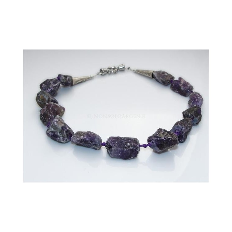 NSA|Girocollo da Donna con perle grandi non burattate grezze di ametista naturale chiusura acciaio