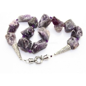NSA|Amethyst stones choker large natural rough stones steel closure necklace woman