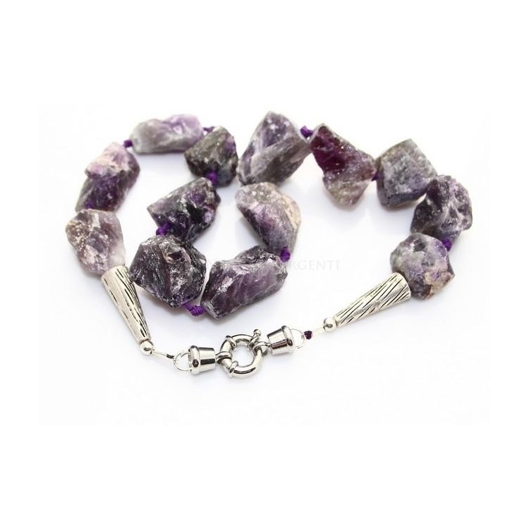 NSA|Amethyst stones choker large natural rough stones steel closure necklace woman