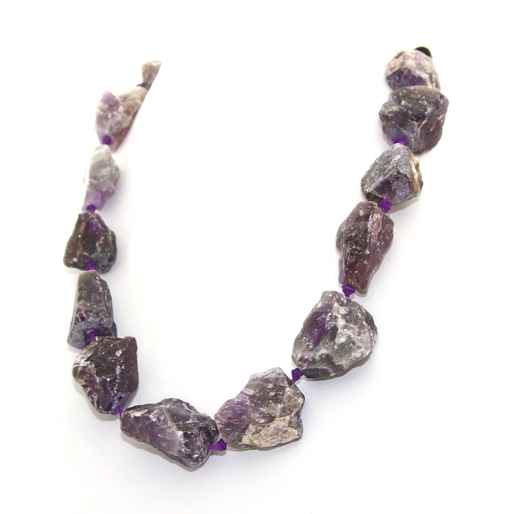 NSA|Amethyst stones choker large natural rough stones steel closure necklace woman