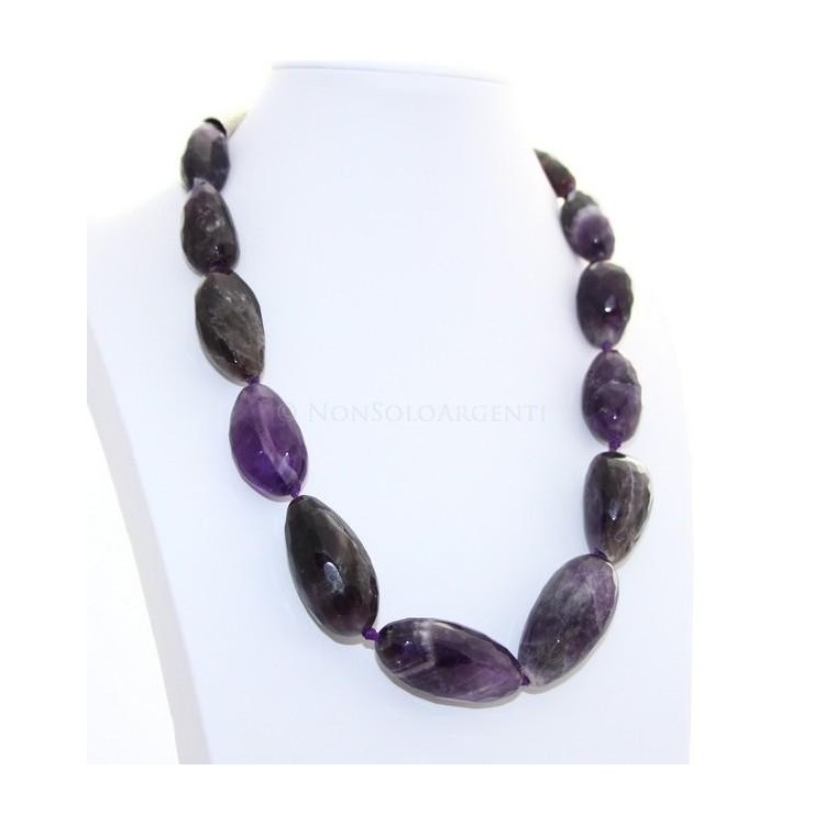 NSA|Girocollo da Donna con perle dattero di ametista naturale chiusura acciaio