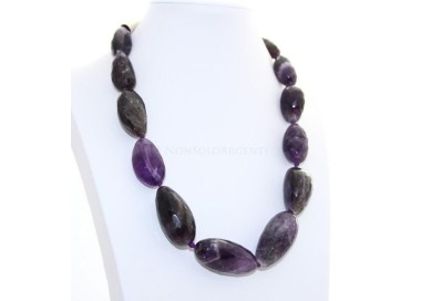 NSA|Girocollo da Donna con perle dattero di ametista naturale chiusura acciaio