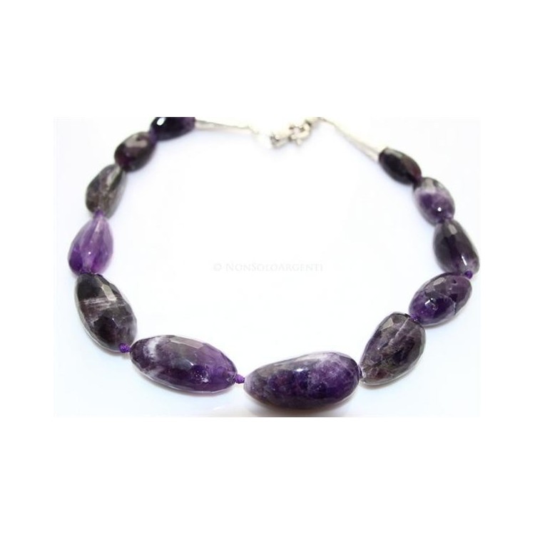 NSA|Girocollo da Donna con perle dattero di ametista naturale chiusura acciaio