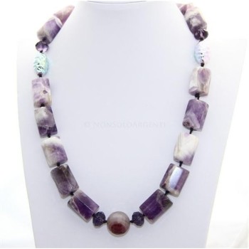 NSA|Purple agate block parallelepiped pearl necklace