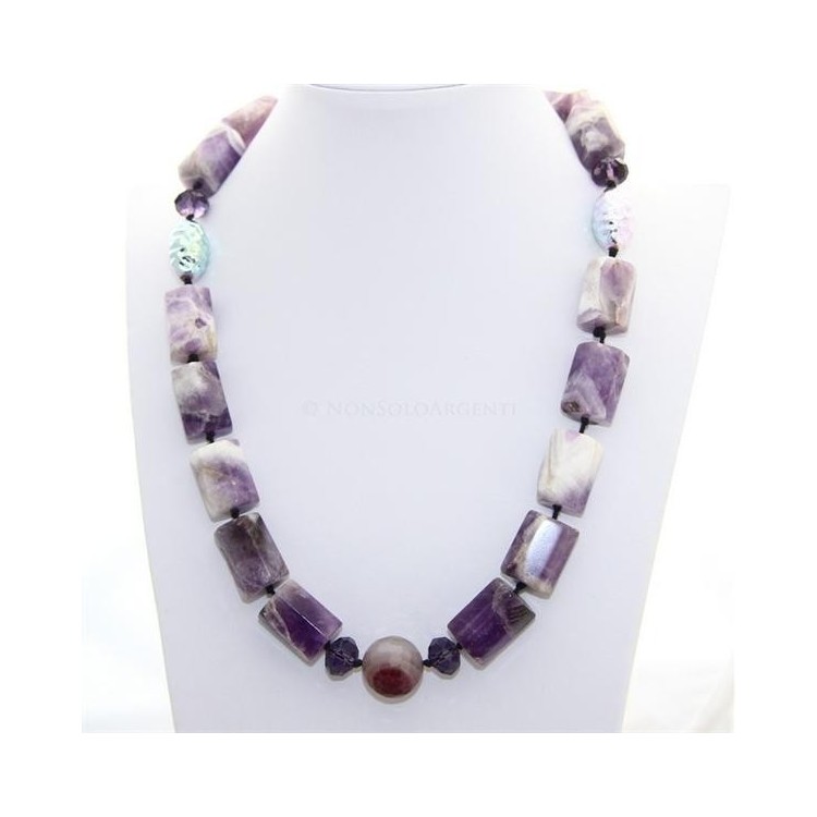 NSA|Purple agate block parallelepiped pearl necklace