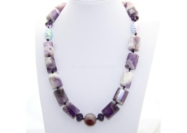 NSA|Purple agate block parallelepiped pearl necklace