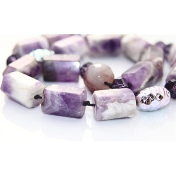 NSA|Purple agate block parallelepiped pearl necklace