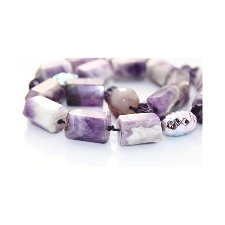 NSA|Purple agate block parallelepiped pearl necklace