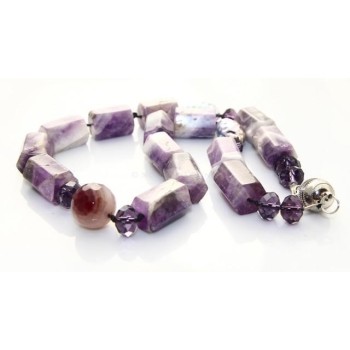 NSA|Purple agate block parallelepiped pearl necklace