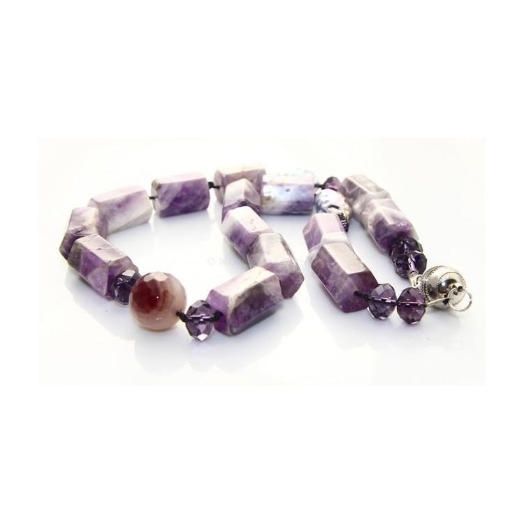 NSA|Purple agate block parallelepiped pearl necklace