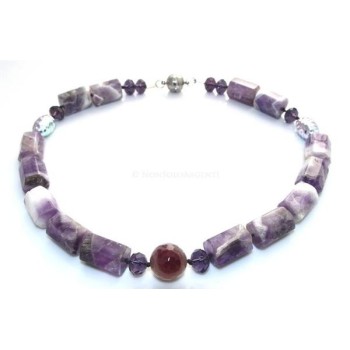 NSA|Purple agate block parallelepiped pearl necklace