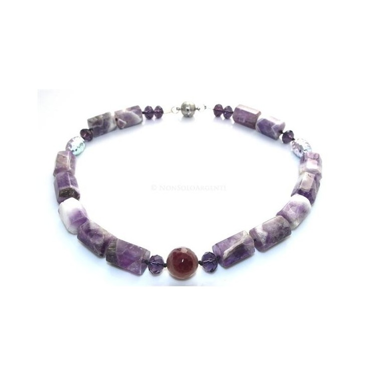 NSA|Purple agate block parallelepiped pearl necklace