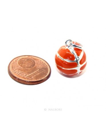 Argento 925 : Ciondolo uomo donna palla pallone da basket arancio Made in Italy