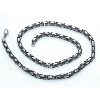 NSA|Acciaio : Collana uomo / donna Stainless Steel silver e nero maglia quadrata singola 60 cm
