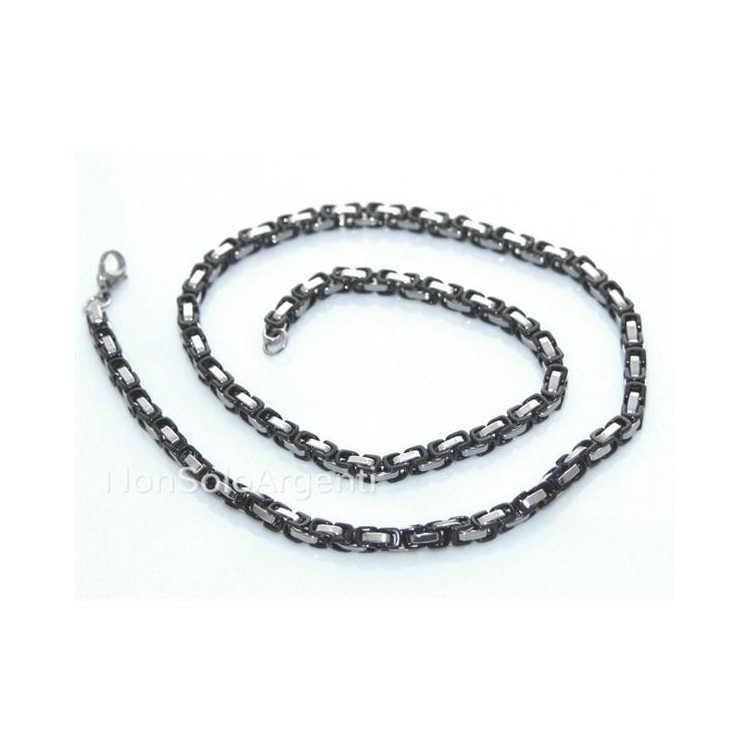 NSA|Acciaio : Collana uomo / donna Stainless Steel silver e nero maglia quadrata singola 60 cm