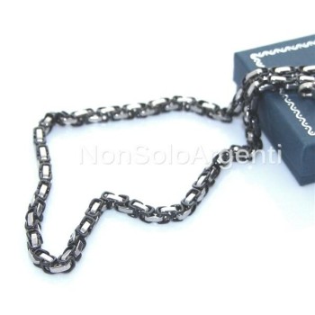 NSA|Acciaio : Collana uomo / donna Stainless Steel silver e nero maglia quadrata singola 60 cm