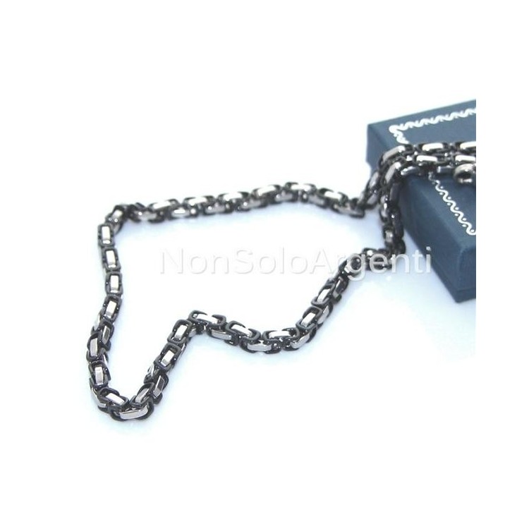 NSA|Acciaio : Collana uomo / donna Stainless Steel silver e nero maglia quadrata singola 60 cm