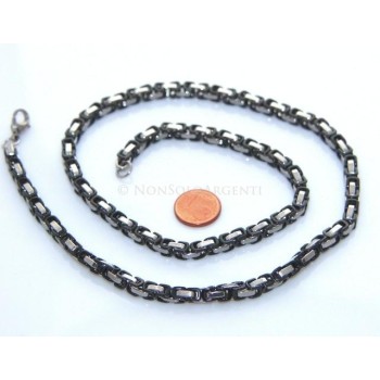 NSA|Acciaio : Collana uomo / donna Stainless Steel silver e nero maglia quadrata singola 60 cm