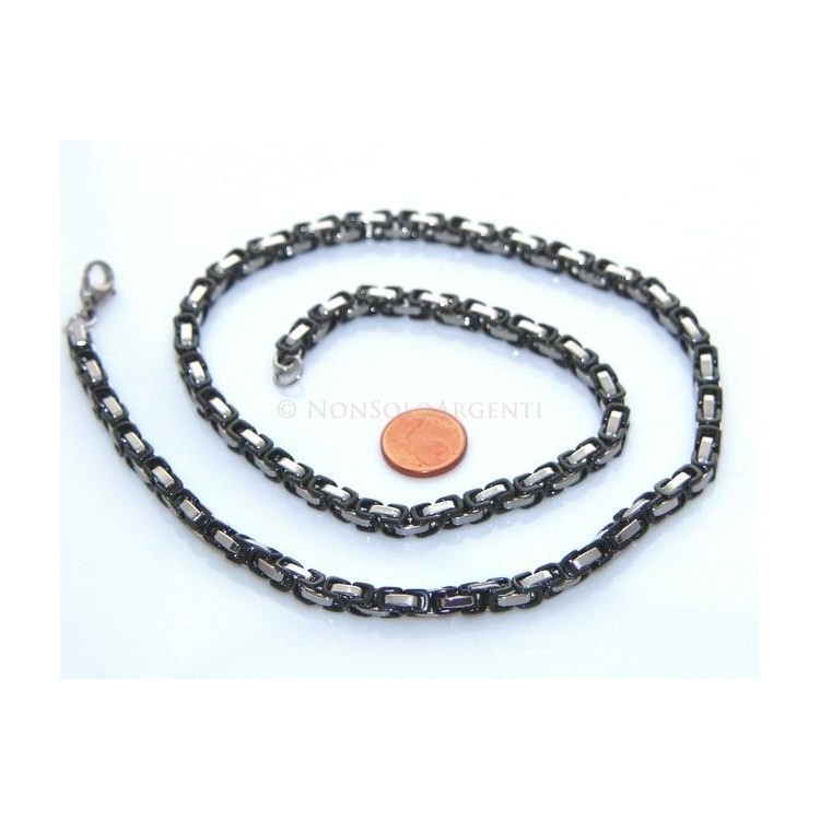 NSA|Acciaio : Collana uomo / donna Stainless Steel silver e nero maglia quadrata singola 60 cm