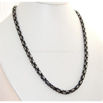 NSA|Acciaio : Collana uomo / donna Stainless Steel silver e nero maglia quadrata singola 60 cm