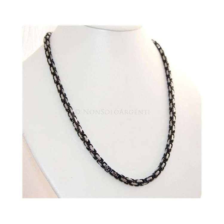 NSA|Acciaio : Collana uomo / donna Stainless Steel silver e nero maglia quadrata singola 60 cm