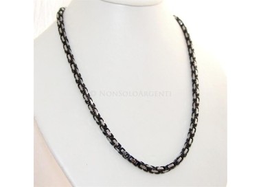 NSA|Acciaio : Collana uomo / donna Stainless Steel silver e nero maglia quadrata singola 60 cm