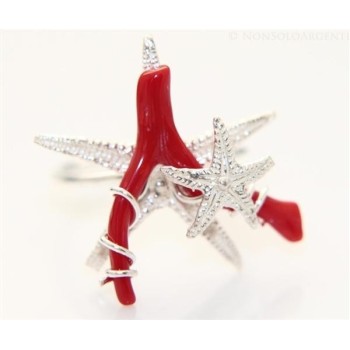 NSA|Argento 925 : Anello donna regolabile realizzato a mano con rametto di Corallo Naturale