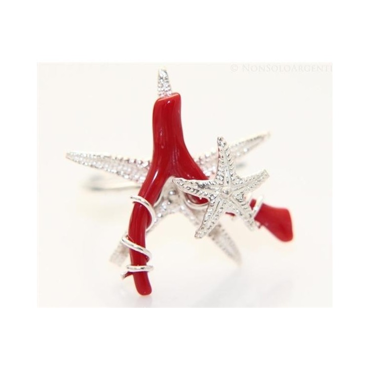 NSA|Argento 925 : Anello donna regolabile realizzato a mano con rametto di Corallo Naturale