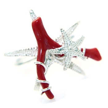 NSA|925 silver ring natural star coral and red starfish