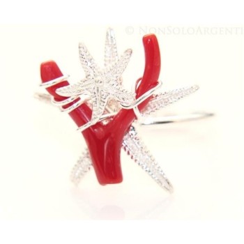 NSA|Argento 925 : Anello donna regolabile realizzato a mano con rametto di Corallo Naturale