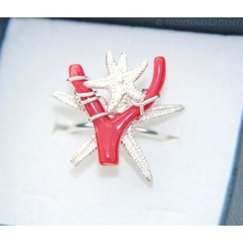 NSA|Argento 925 : Anello donna regolabile realizzato a mano con rametto di Corallo Naturale