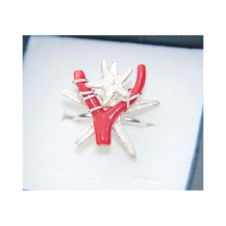 NSA|Argento 925 : Anello donna regolabile realizzato a mano con rametto di Corallo Naturale