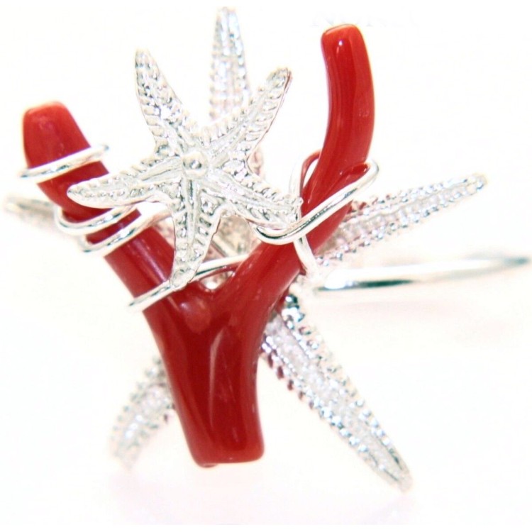 NSA|925 silver natural coral ring Star and starfish
