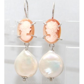 NSA|Earrings Silver 925 clear baroque pearl cameo profile of natural woman
