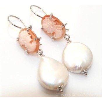 NSA|Earrings Silver 925 clear baroque pearl cameo profile of natural woman