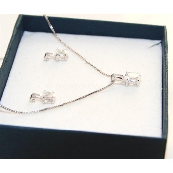 NSA|Argento 925 : Parure punto luce con zircone a brillante ovale. Catena veneziana ciondolo e Orecchini abbinati