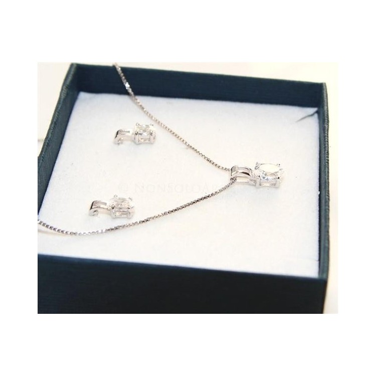 NSA|Argento 925 : Parure punto luce con zircone a brillante ovale. Catena veneziana ciondolo e Orecchini abbinati