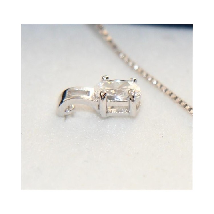 NSA|Argento 925 : Parure punto luce con zircone a brillante ovale. Catena veneziana ciondolo e Orecchini abbinati