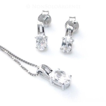 NSA|Argento 925 : Parure punto luce con zircone a brillante ovale. Catena veneziana ciondolo e Orecchini abbinati