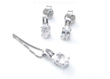 NSA|Argento 925 : Parure punto luce con zircone a brillante ovale. Catena veneziana ciondolo e Orecchini abbinati